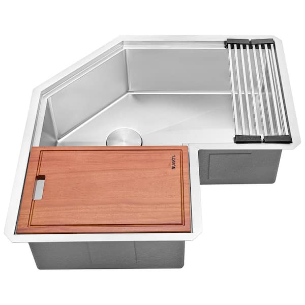 Roma Pro 32 in. Undermount Single Bowl 16-Gauge Stainless Steel Corner Workstation Kitchen Sink with Accessories