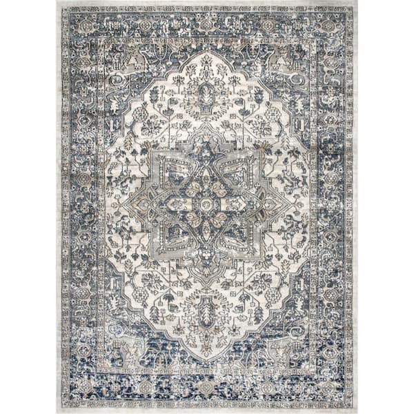 nuLOOM Darcie Traditional Medallion Gray 8 ft. 10 in. x 12 ft. Indoor Area Rug