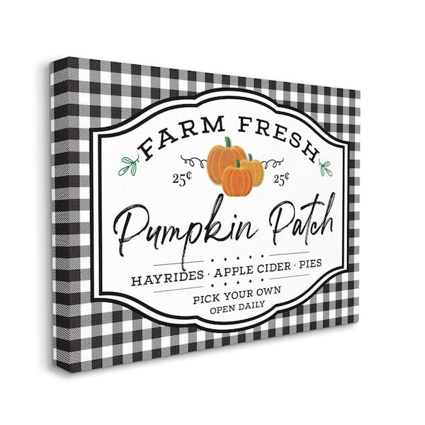 Farm Fresh Pumpkin Patch Sign Black Checkered Plaid By AE Design Unframed Print Nature Wall Art 24 in. x 30 in.