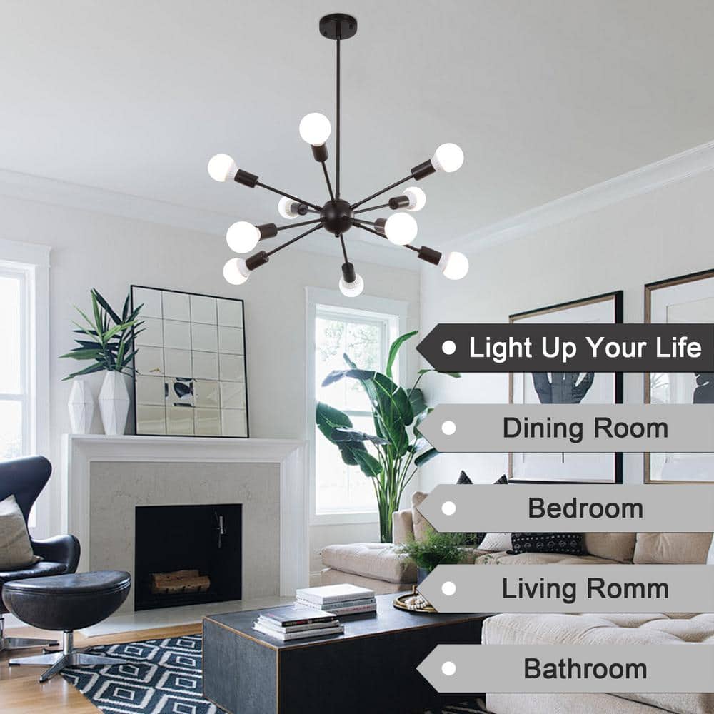 Black Metal 10-Light Sputnik Chandelier with Adjustable Height