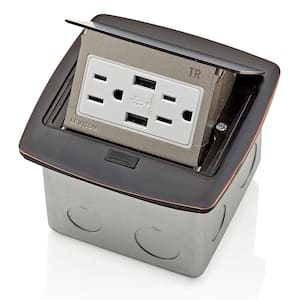 Pop-Up Floor Box with Dual Type A, 3.6 Amp USB Charger, 15 Amp Outlet, Bronze