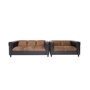 Amelia 72-in Rolled Arm Chenille Rectangle Sofa in Brown and Black