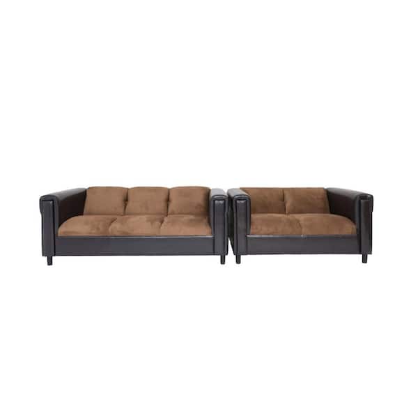 HomeRoots Amelia 72-in Rolled Arm Chenille Rectangle Sofa in Brown and Black