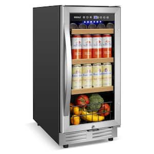 15 in. 130-Can Freestanding and Built-In Beverage Cooler Fridge with Adjustable Shelves - Stainless Steel