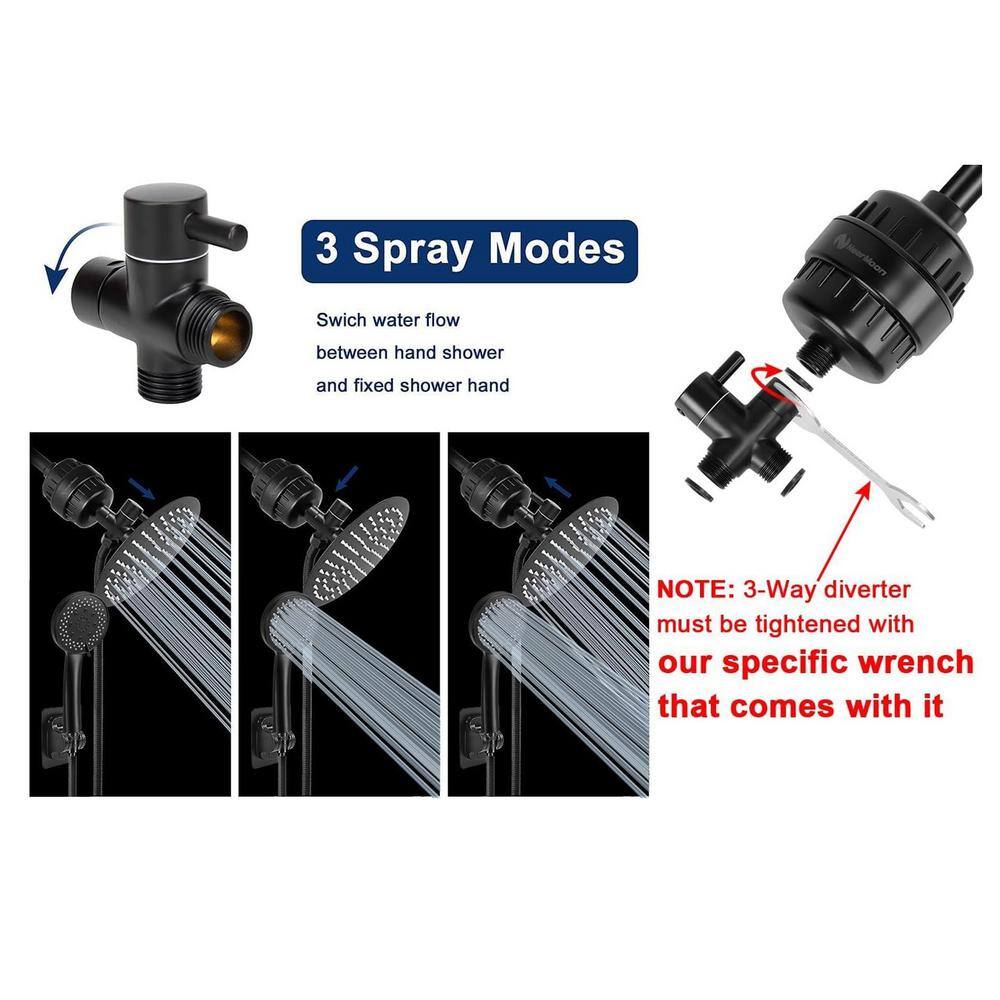 Matte Black 8" Rain Shower Head with Handheld Filter Combo