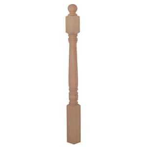 Stair Parts 4500 48 in. x 3-1/2 in. Unfinished Red Oak Ball Top Newel Post for Stair Remodel