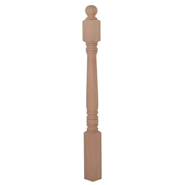 EVERMARK Stair Parts 4500 48 in. x 3-1/2 in. Unfinished Red Oak Ball Top Newel Post for Stair Remodel