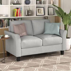 54 in. Light Gray Linen 2-Seater Loveseat Double Seat Sofa