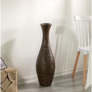 31 in. Brown Modern Decorative Textured Design Floor Flower Vase, for Living Room, Entryway or Dining Room
