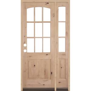 46 in. x 96 in. Knotty Alder Right-Hand/Inswing 9-Lite Clear Glass Unfinished Wood Prehung Front Door/Right Sidelite