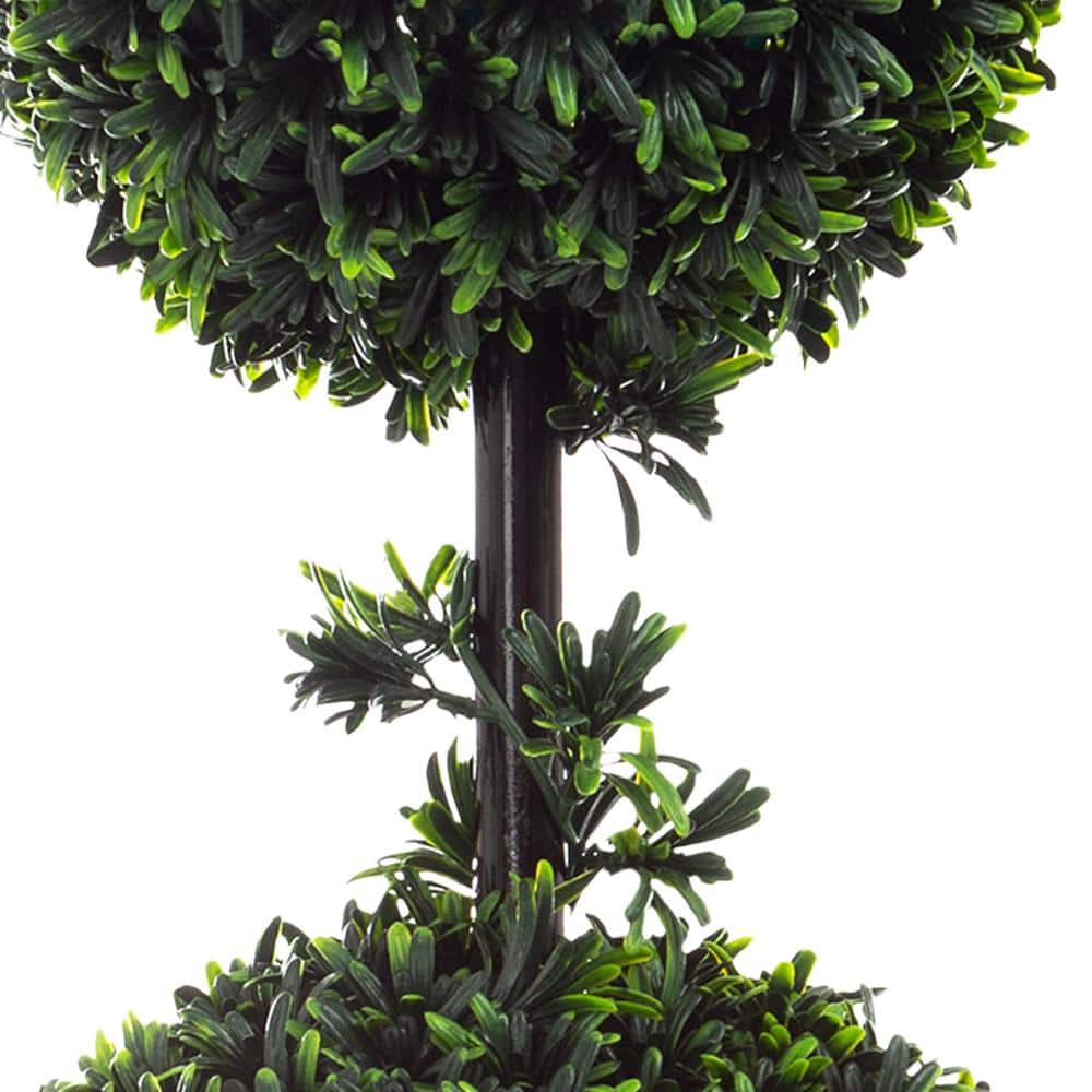 36-Inch Double Ball Podocarpus Faux Plant in Gray Plastic Pot