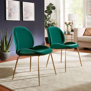 Gold Fully Upholstered Green Velvet Dining Chair (Set of 2)