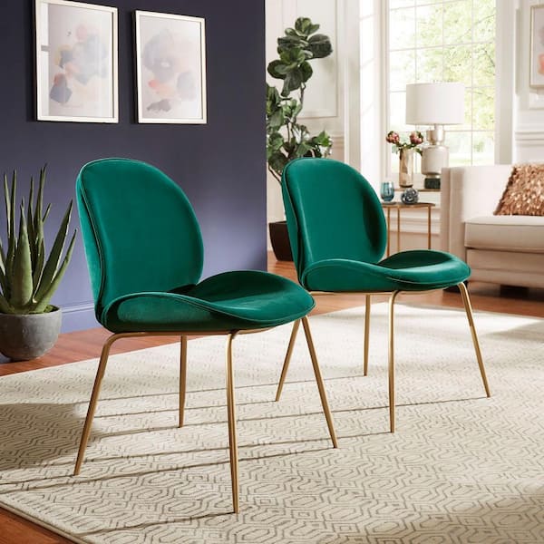 HomeSullivan Gold Fully Upholstered Green Velvet Dining Chair (Set of 2)