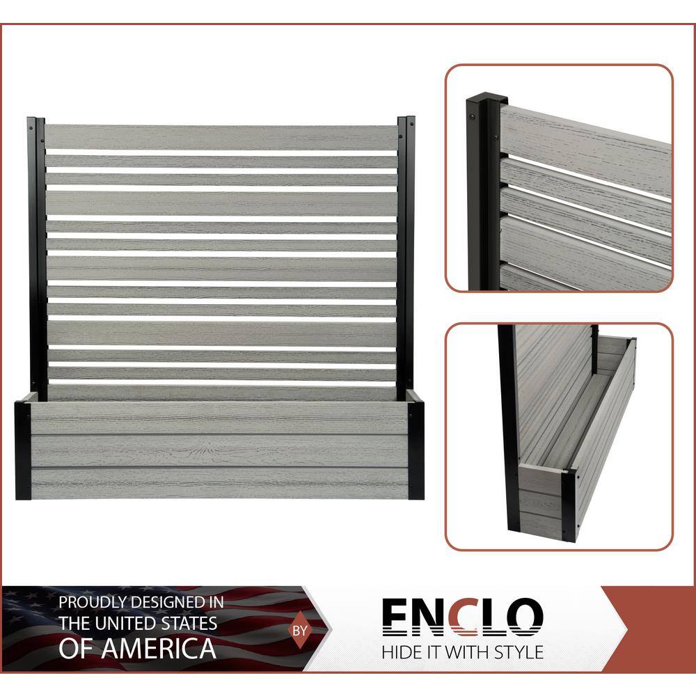 Ash Gray Vinyl Privacy Screen with Planter Box for Outdoor Use