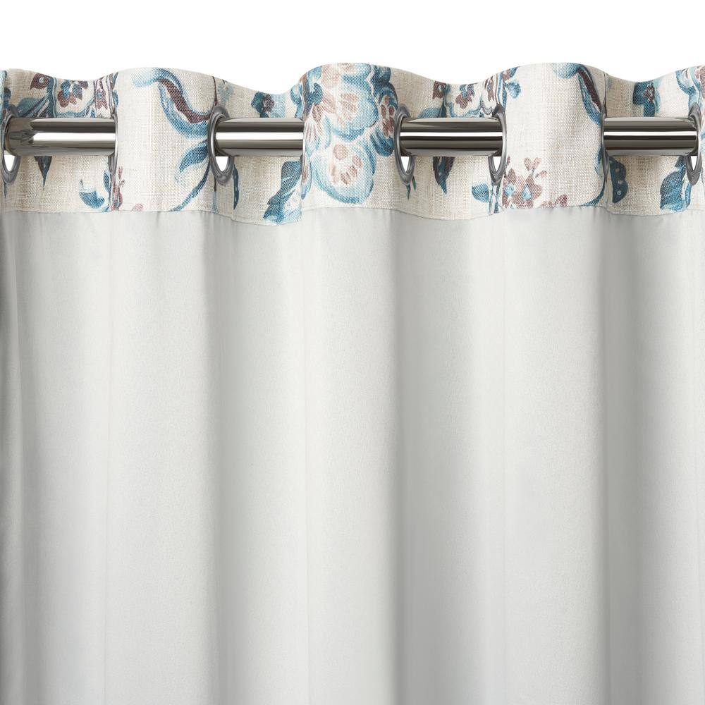 Blue Taupe Floral Blackout Grommet Curtain Panel 52" x 95"