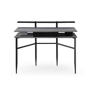 Lois 22.8 in. Wide Rectangular Grey/Black Wooden 1-Drawer Writing Desk with Steel Legs