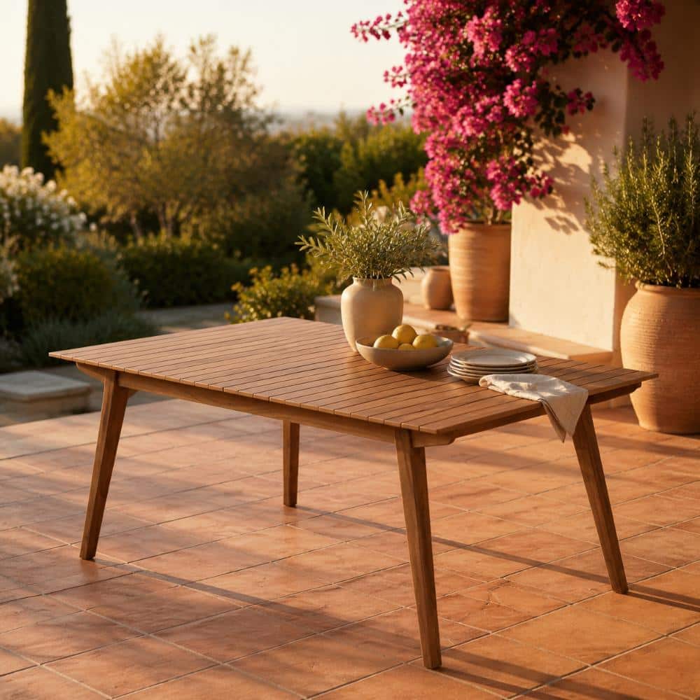 69'' Outdoor Acacia Wood Dining Table, Rectangular Patio Table, Solid Wood Table for Backyard, Deck, Garden and Dining