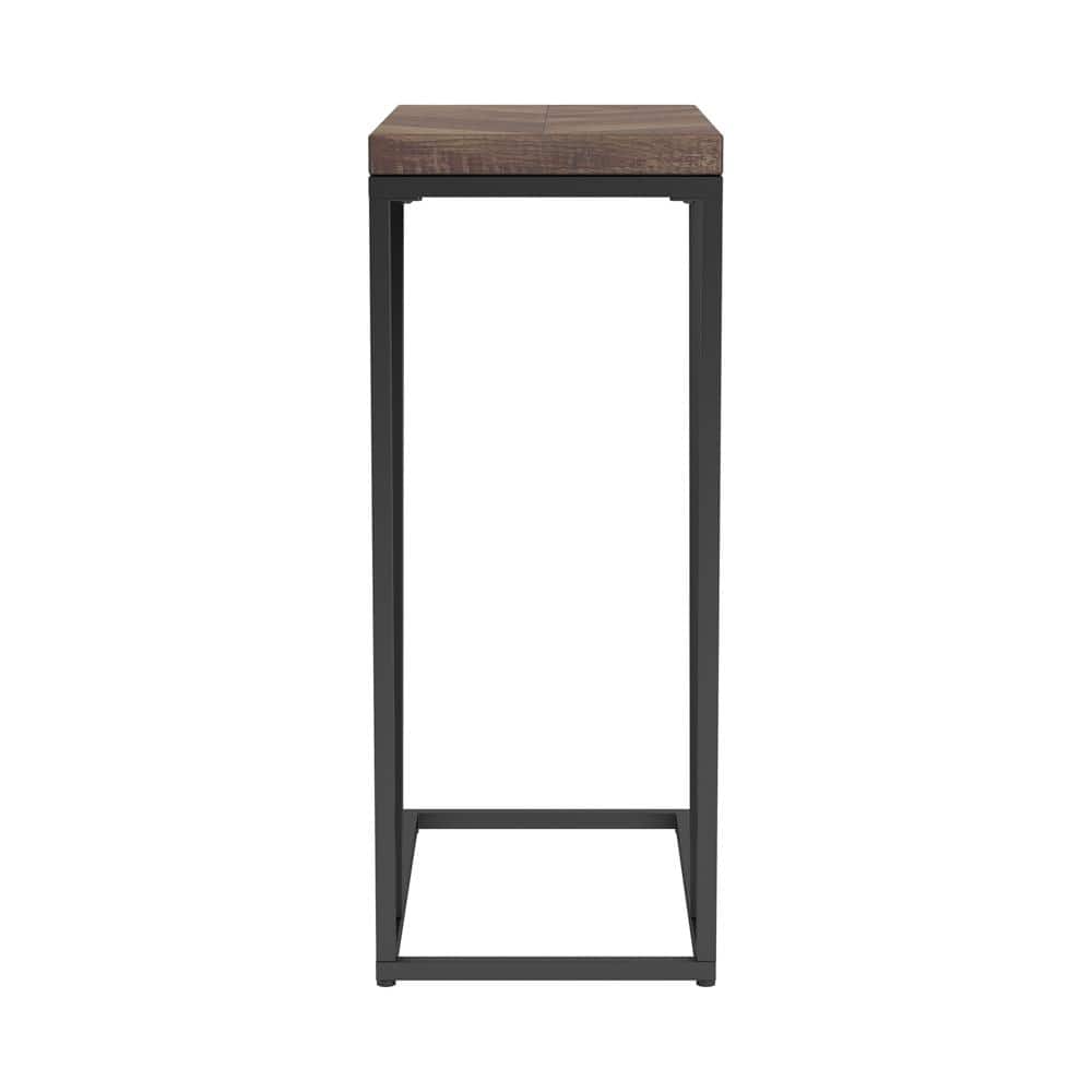 Rustic Tobacco Herringbone Wood Metal Accent Table