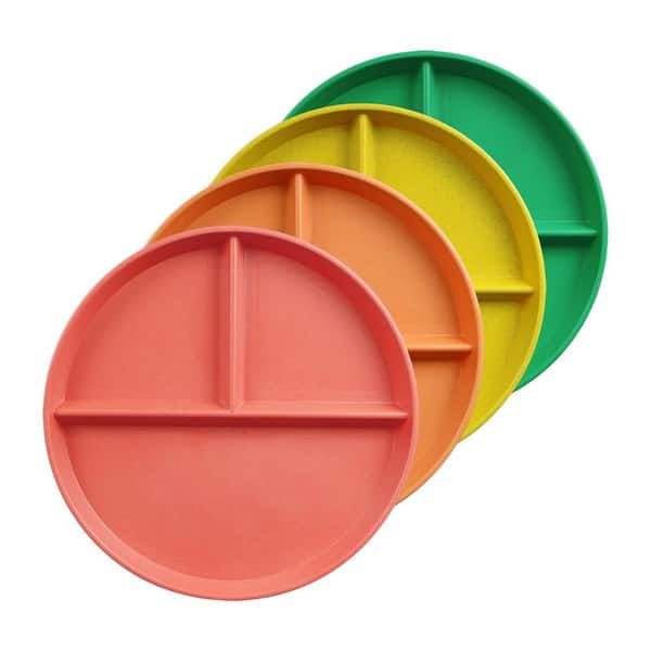 4 PCS 9 in. Orange Series Unbreakable Divided Plates for Kids Adults, Dishwasher and Microwave Safe Compartment Plate