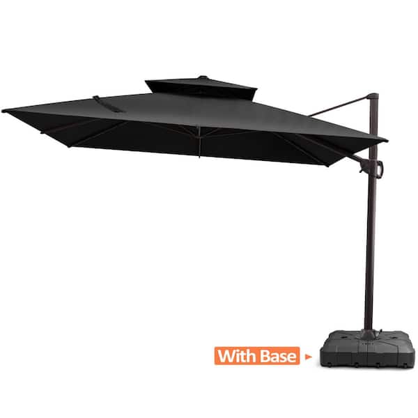 10.5 ft. x 10.5 ft. Square 2-Tier Top Canopy Cantilever Patio Umbrella with Base in Black