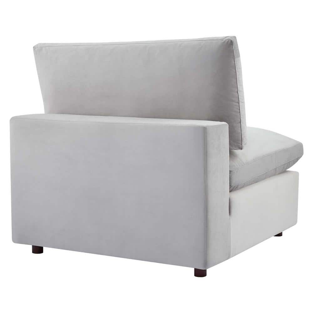 Plush Light Gray Velvet Armless Chair with Solid Wood Base