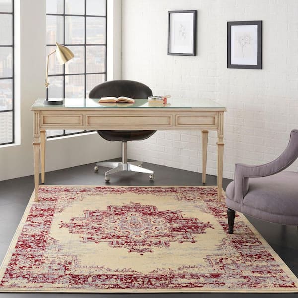 Grafix Cream/Red 6 ft. x 9 ft. Persian Medallion Transitional Area Rug