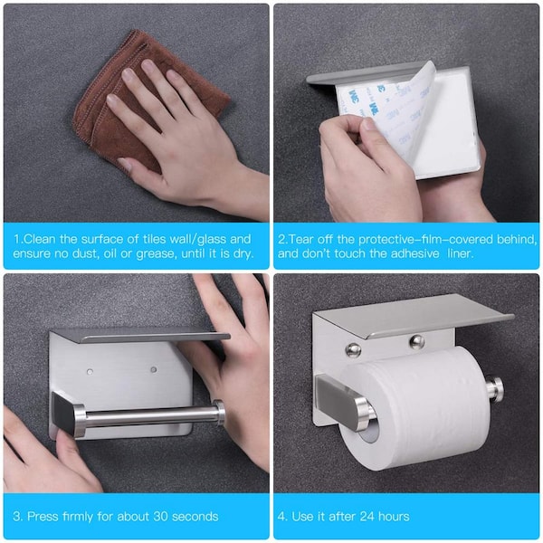 Toilet Paper Holder with Shelf, Adhesive Toilet Paper Holder Wall