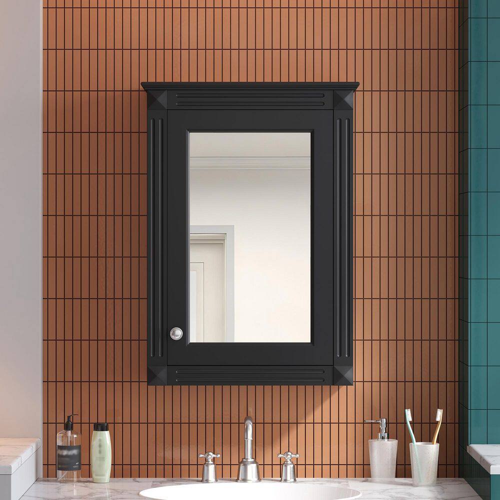 20 in. W x 27.8 in. H Rectangular MDF Wood Surface Mounted Medicine Cabinet with Mirror in Black price history on PriceWatchPro