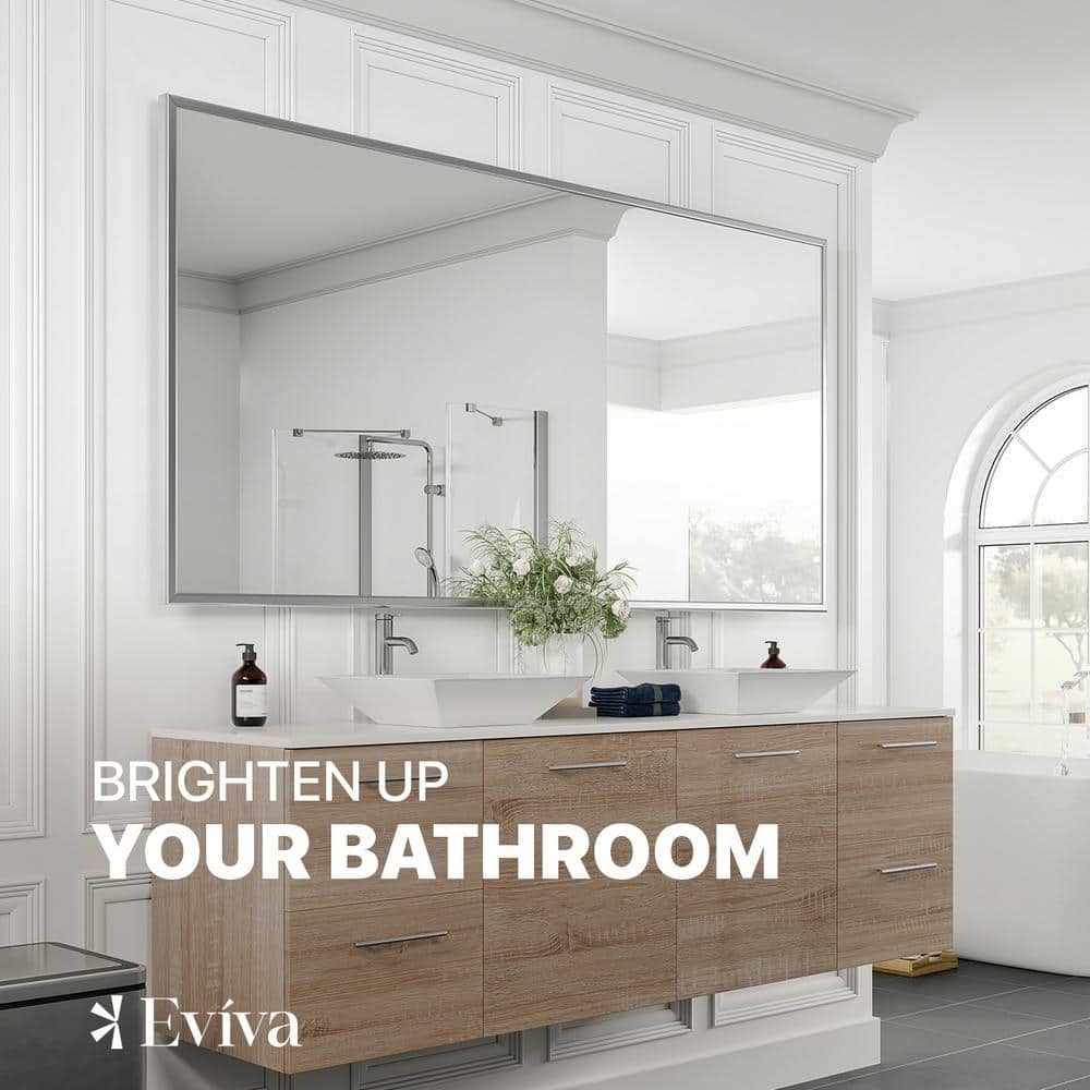 Oversized 72" Brushed Silver Metal Frame Rectangular Vanity Mirror