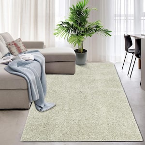 Shag Collection Beige 5 ft. x 8 ft. Solid Shaggy Area Rug