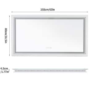 64 in. W x 32 in. H Large Rectangular Frameless Antifog Dimmable 3 Color Backlit Front Light Wall Bathroom Vanity Mirror