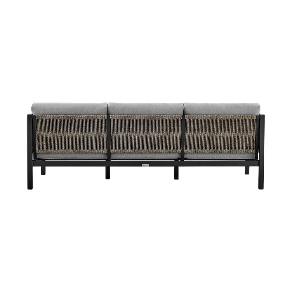 Cuffay 4-Piece Black Aluminum and Rope Patio Set with Gray Cushions
