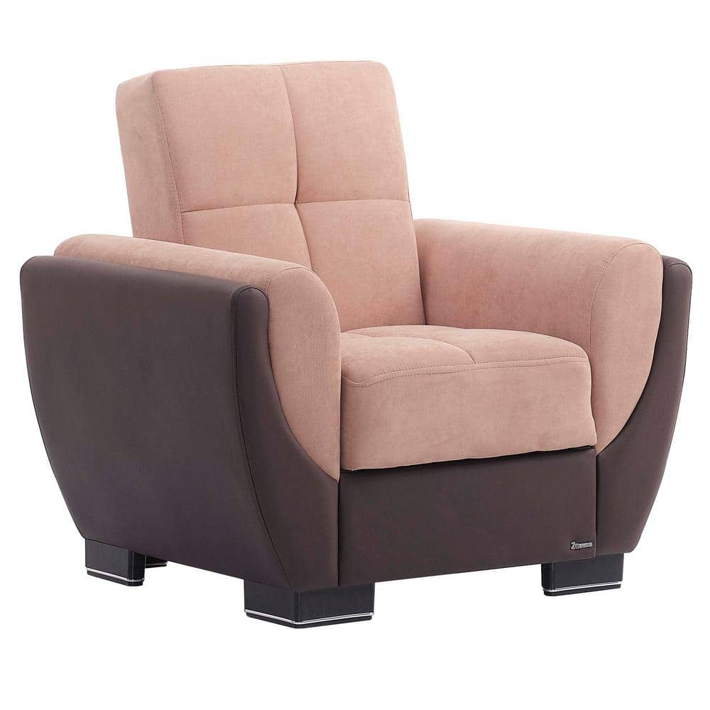 Beige Brown Modern Leather Accent Chair with Storage