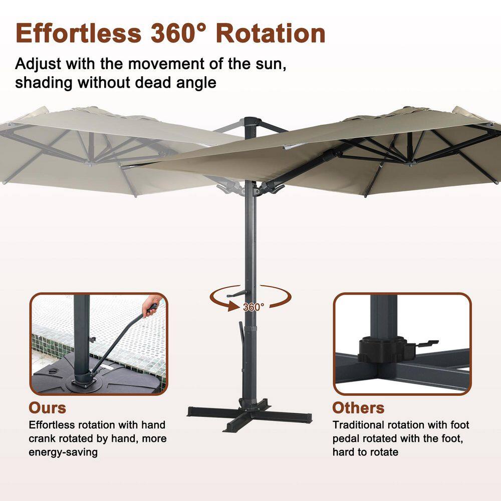 Tan 10x13 FT Aluminum Cantilever Patio Umbrella with LED Light