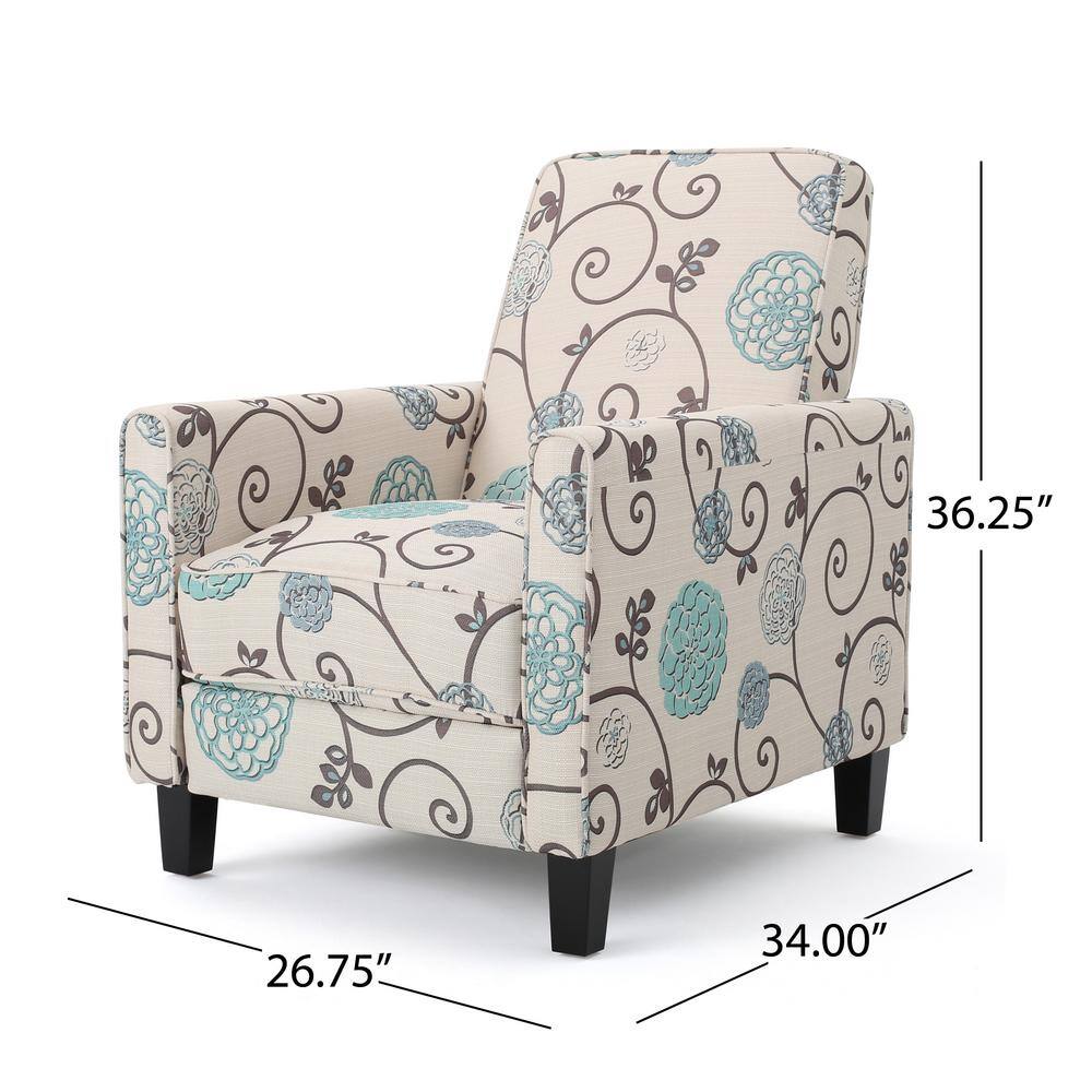 Birch Wood Blue Floral Leather Petite Recliner