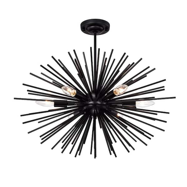 Jojospring Anastasia 6-Light Black Industrial Sputnik Starburst Chandelier with No Bulbs Included
