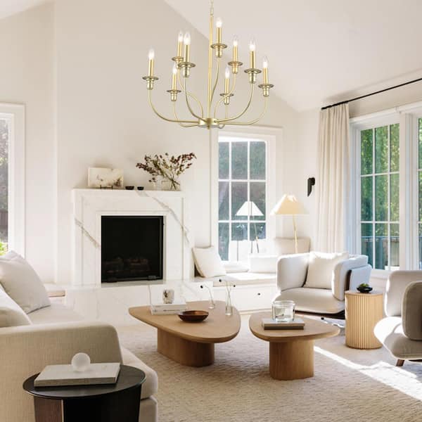 9-Light Gold Classic 2-Tier Candlestick Chandelier Lighting for Dining Room Living Room