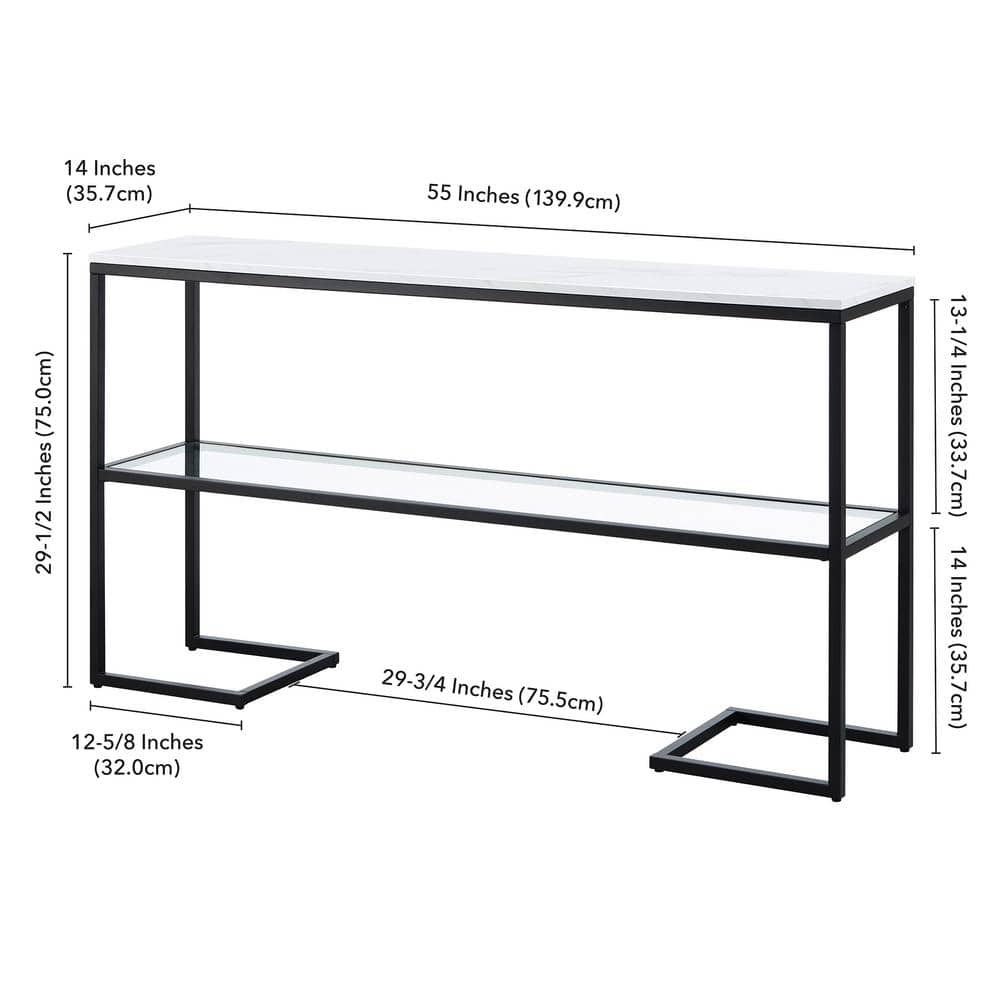 Errol 55" Blackened Bronze Console Table with Faux Marble Top