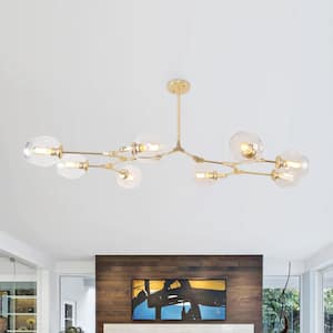 8-Light Clear Modern Linear Chandelier with Gold Adjustable Arms and Glass Shades