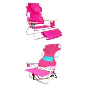 Deluxe 3-in-1 Pink Reclining Chair and Ladies Comfort On-Your-Back Pink Beach Chair