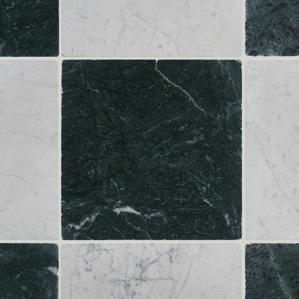 Heritage Verde and Bianco Carrara 12 in. x 12 in. Tumbled Marble Checkerboard Floor and Wall Tile (20 Sq. Ft. / Case) price history on PriceWatchPro