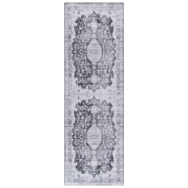 Tucson 3 ft. x 8 ft. Dark Gray/Light Gray Medallion Washable Runner Rug