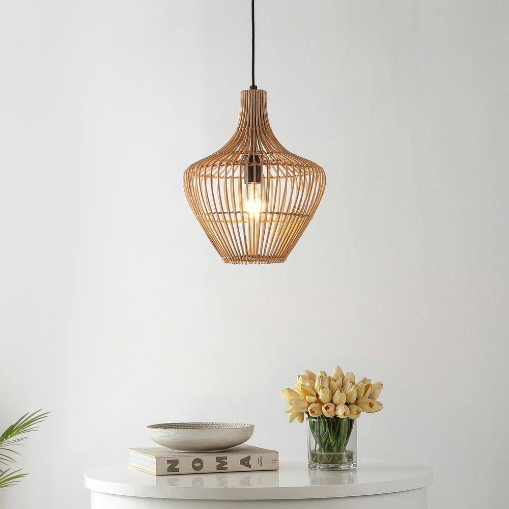 Lucas 13" Satin Brown Rattan LED Pendant with Adjustable Cord