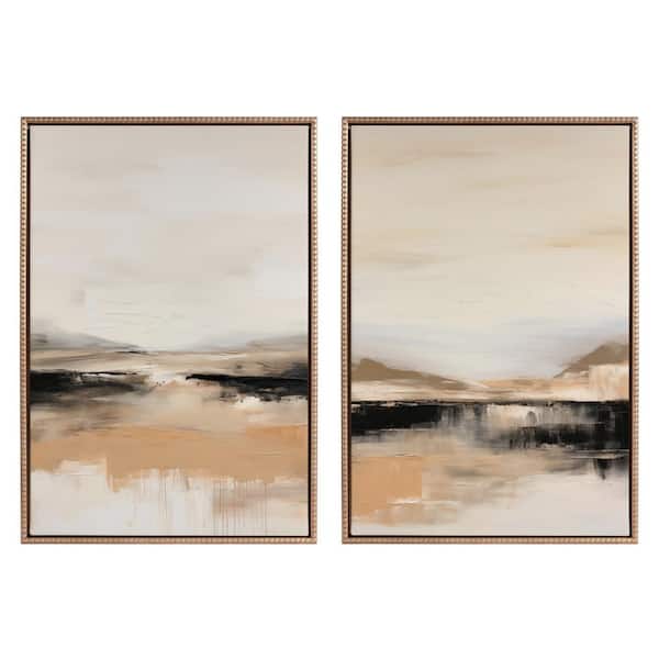 Kate and Laurel Sylvie Peaceful Mountain Landscape Framed Canvas Wall Art Set 2-Piece Gold 23.00 in. x 33.00 in.