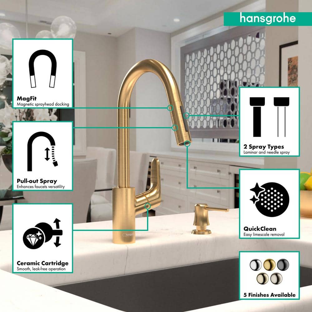Brushed Gold Stainless Steel Pull-Down Kitchen Faucet