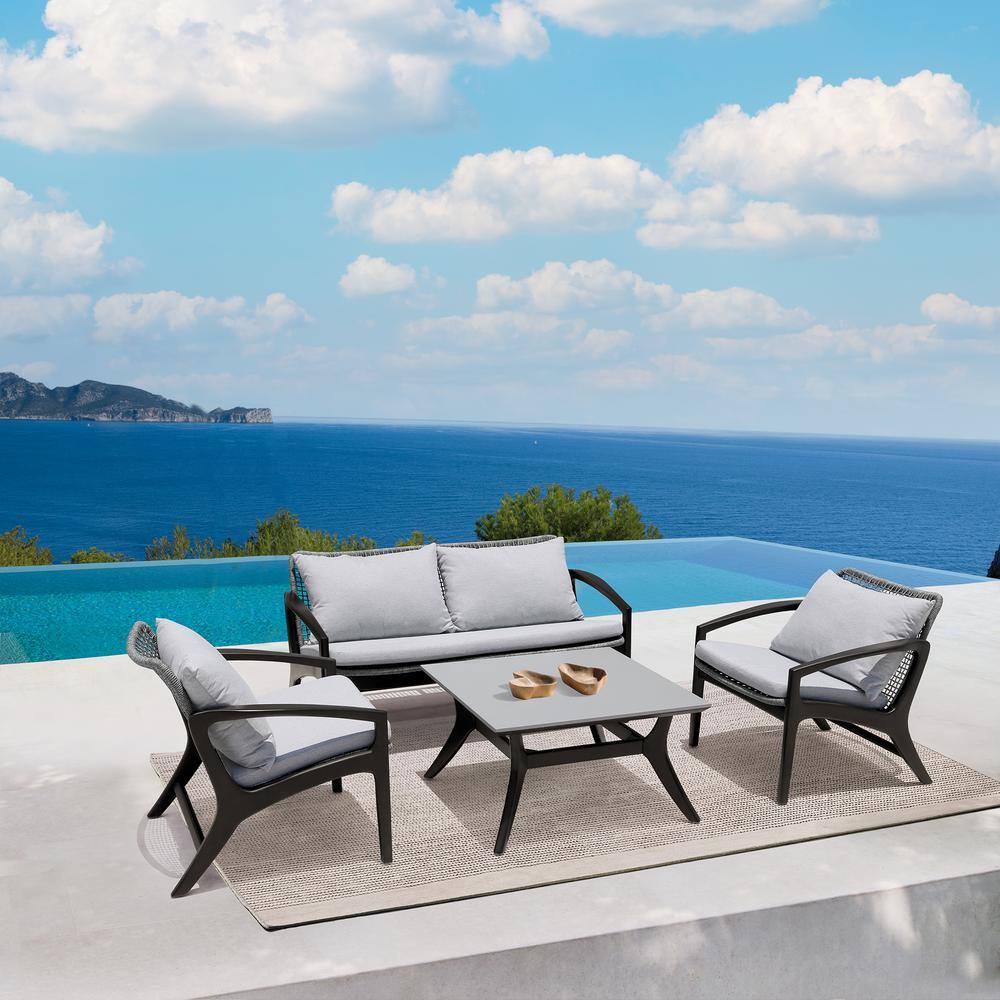 Beckham Dark Eucalyptus Wood Outdoor Sofa with White Cushions