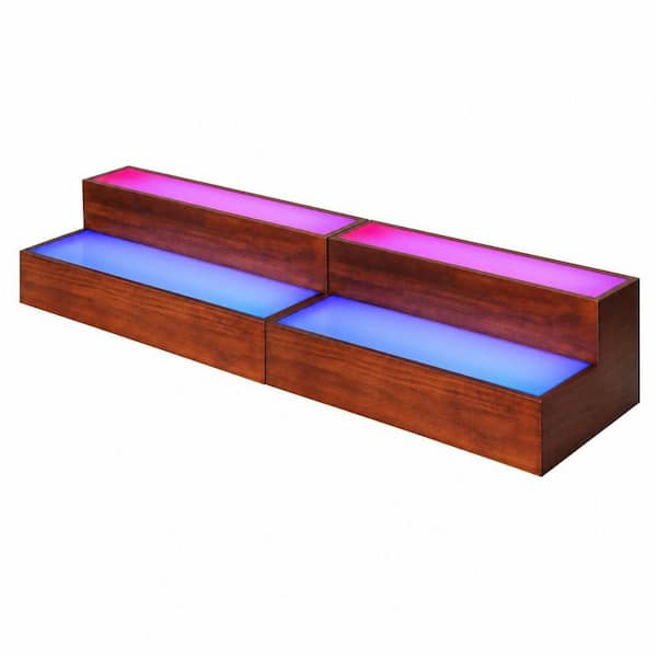 6.3 in. H x 7.8 in. W 20-Bottle Brown 2-Tier LED Bar Shelves, LED Lighted Liquor Bottle Display Shelf (2-Pack)