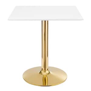 Verne 28 in. Square Dining Table White Wood Top with Gold Metal Base