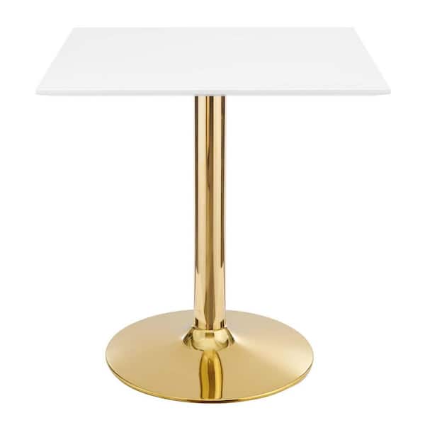 MODWAY Verne 28 in. Square Dining Table White Wood Top with Gold Metal Base