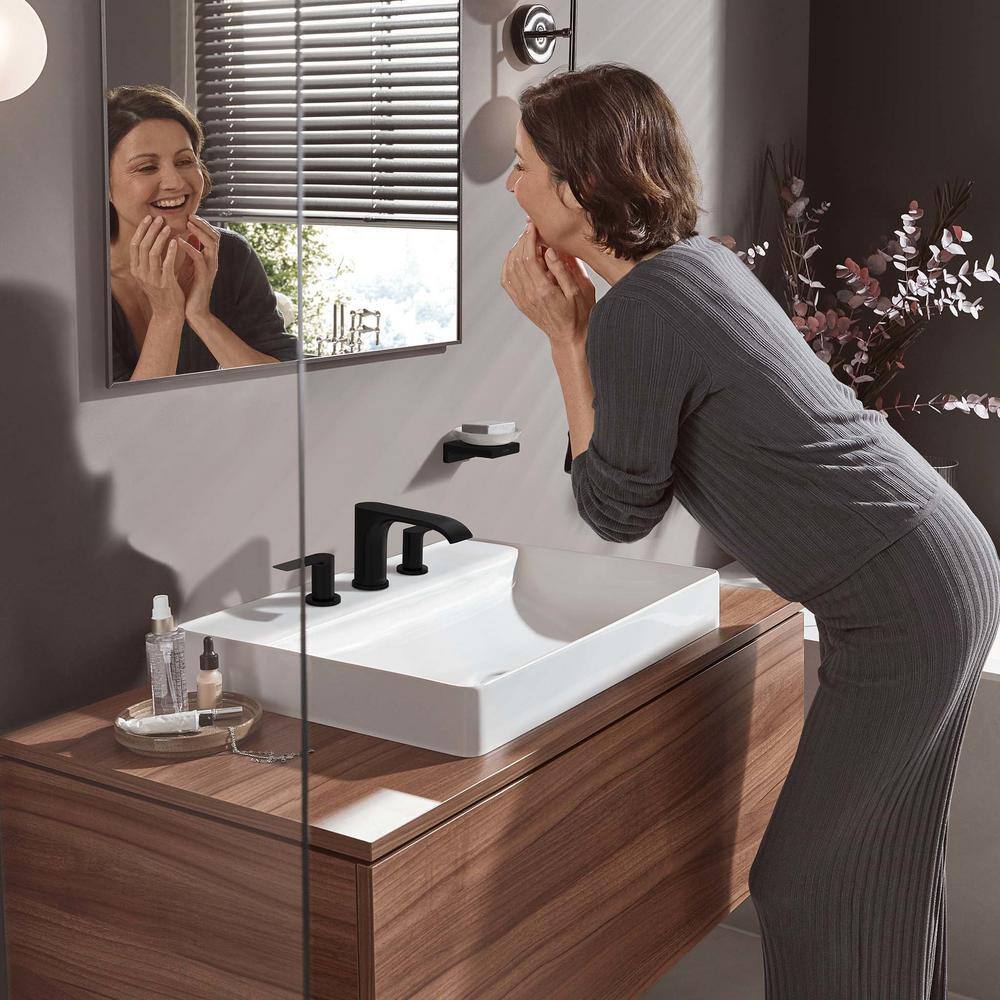 Matte Black Modern Widespread Brass Faucet with Pop-Up Drain